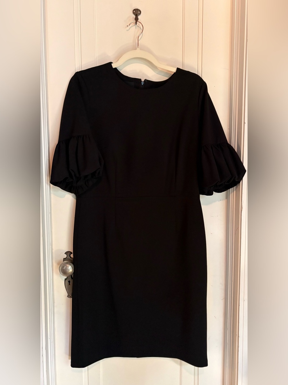 Donna Morgan Black Midi Dress with Puff Sleeves